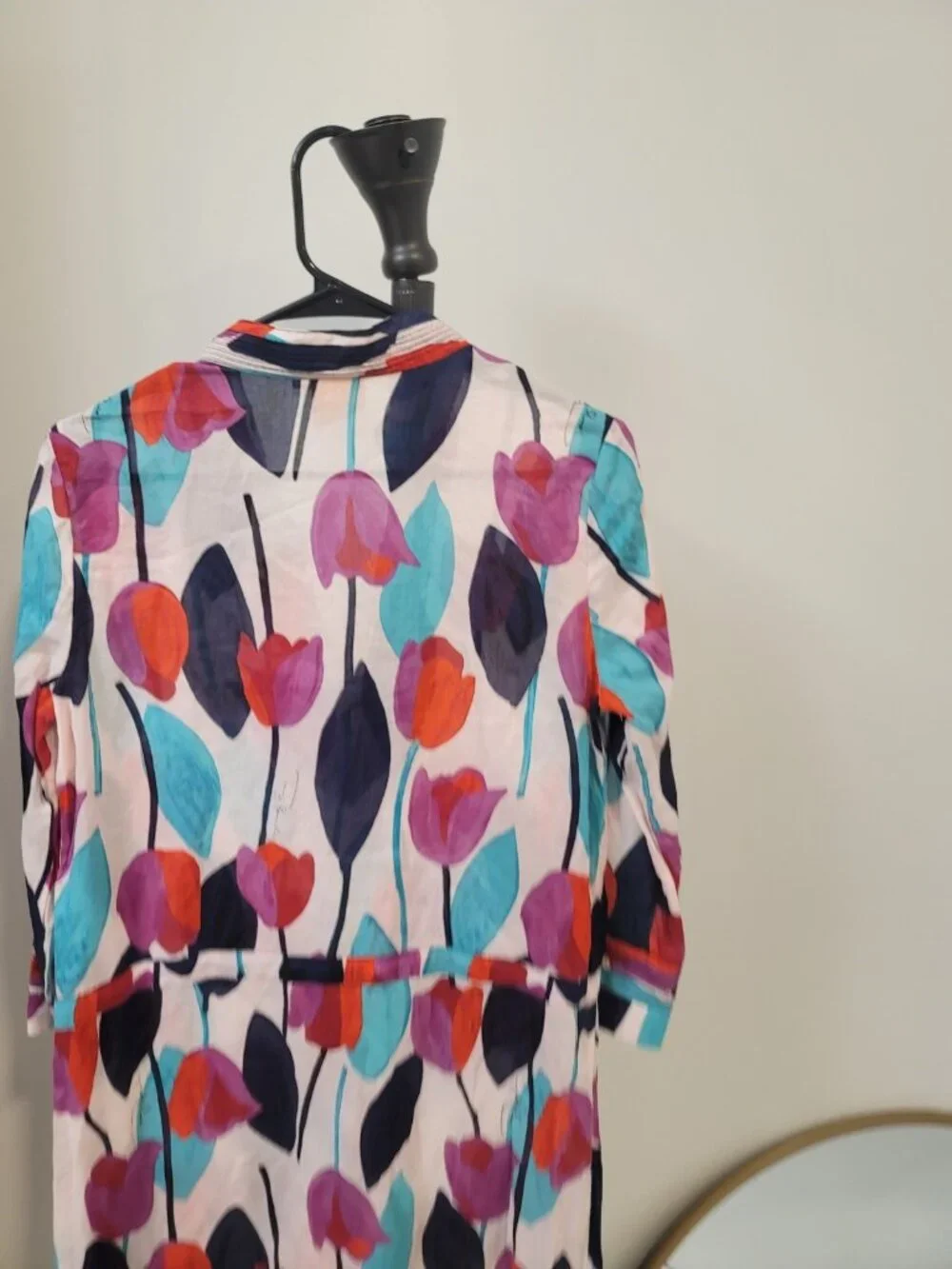 Tory Burch Tulip Floral Daniella 3/4 Sleeve Cotton Dress Size 8 EUC Multicolor